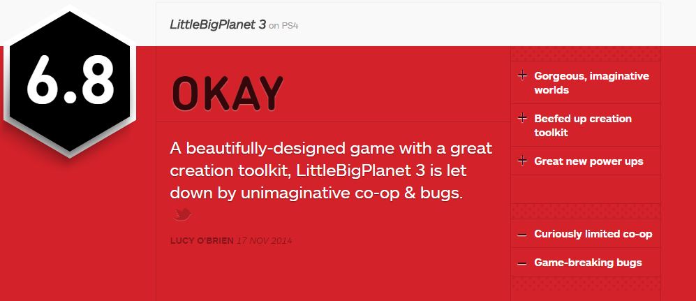 《小小大星球3》IGN仅6.8分 遭玩家炮轰