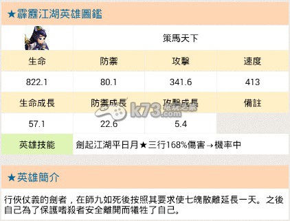 霹靂江湖澄紫角色能力一覽 英雄圖鑒欣賞