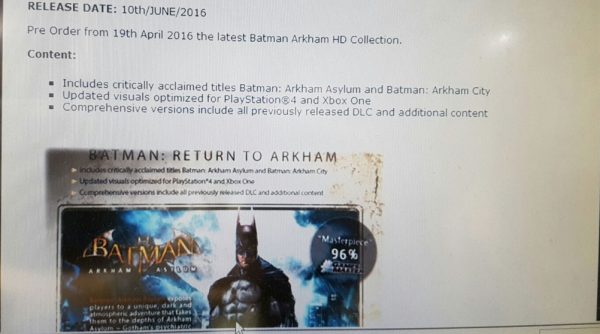 PS4/Xbox One《蝙蝠侠 重回阿卡姆》糟泄露！
